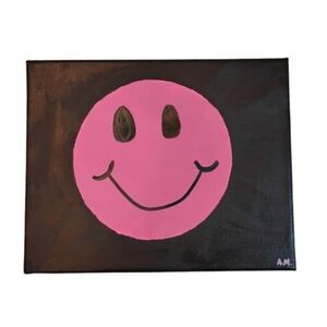 happy face acrylic painting pink black